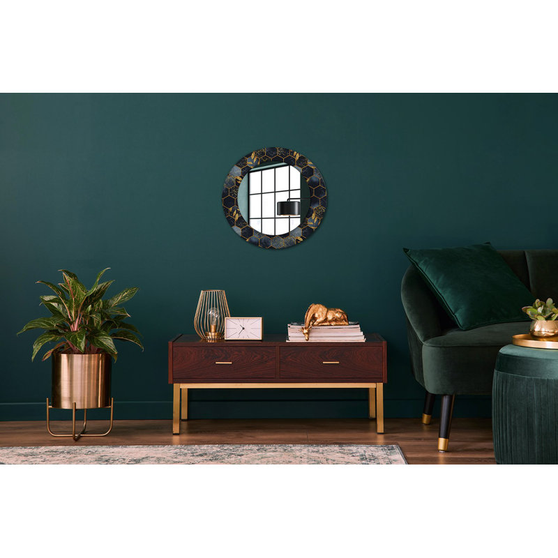 Huldar Glass Flat Wall Mirror, 50cm H x 50cm W, Golden Marble Hexagon