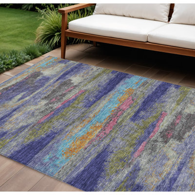 Tapis intérieur lavable abstrait rose et bleu 9 pi x 12 pi lavande
