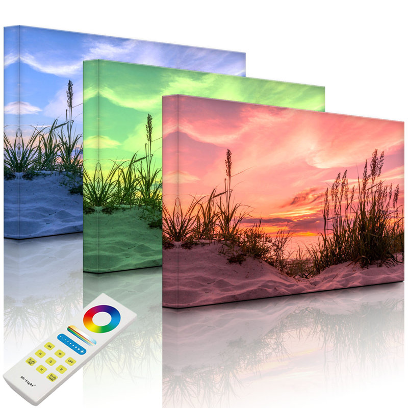 Grass On The Beach At Sunset by No - Wrapped Canvas Print, With lighting, 40cm H x 60cm W x 4.5cm D