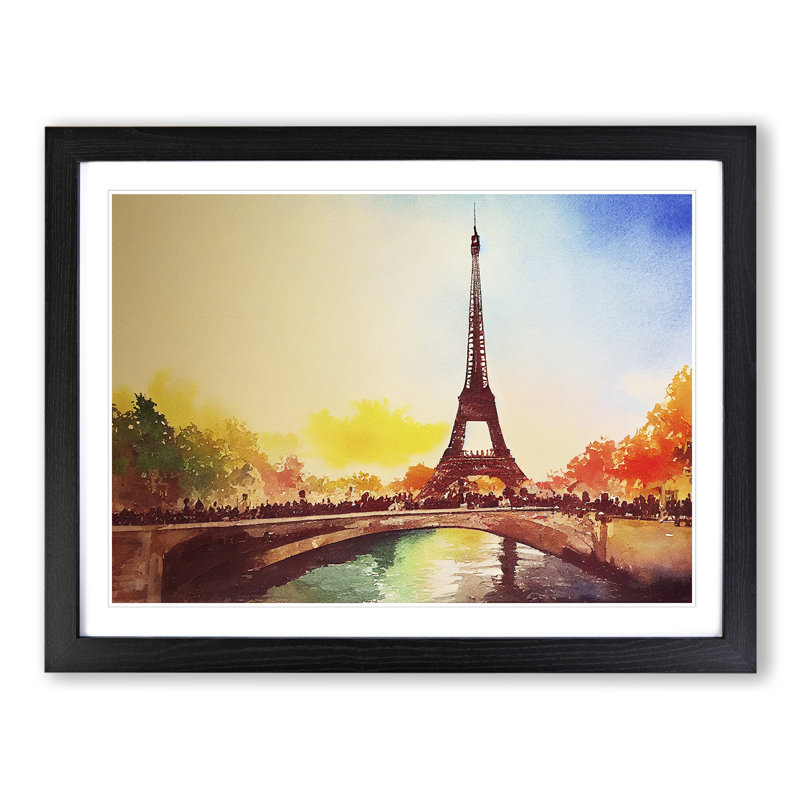 Eiffel Tower In Watercolour Vol.3 - Single Picture Frame Painting, Black , 46cm H x 64cm W x 2cm D