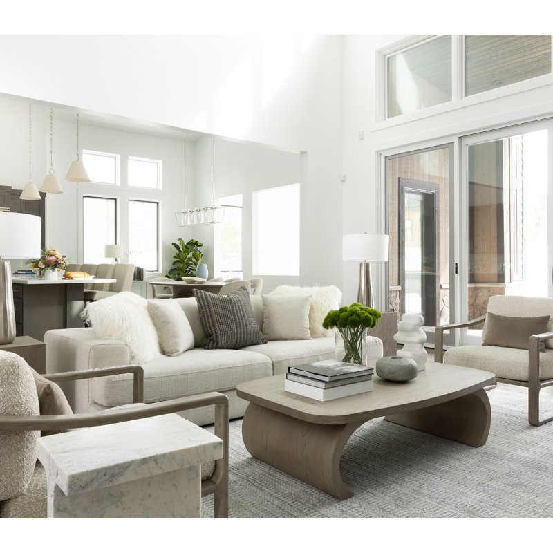 Clyde Polyester Blend Upholstered with Solid Birch Wood Dusted Stone Finish White Cream 100" Sofa