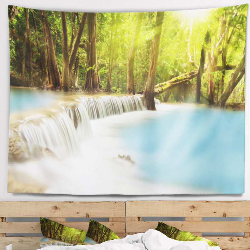 Paysage cascade de huai mae kamin tapisserie, H 50 po x l 60 po