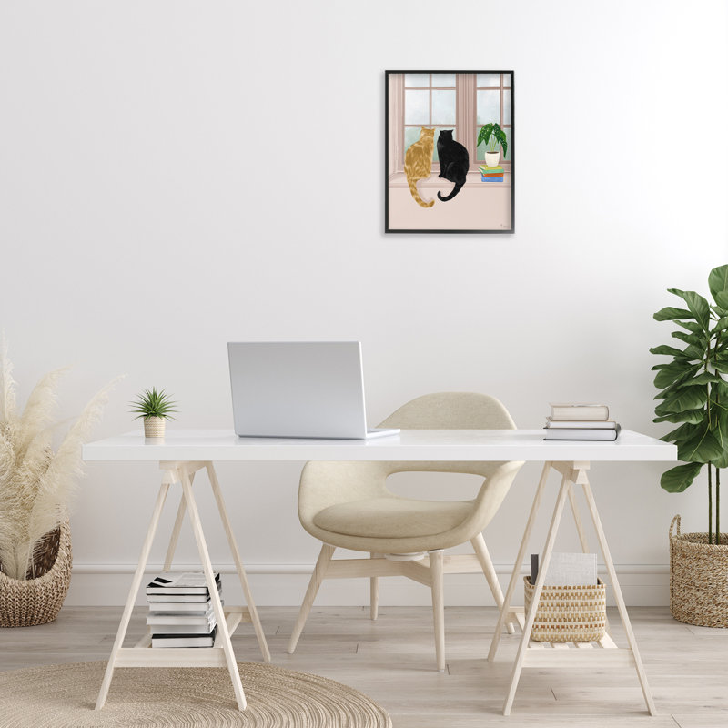 Stupell Industries Cat Pair in Windowsill Gray Framed Giclee Art by Tara Royle