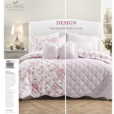 Ensemble de courtepointe réversible en microfibre rose 4 pièces
