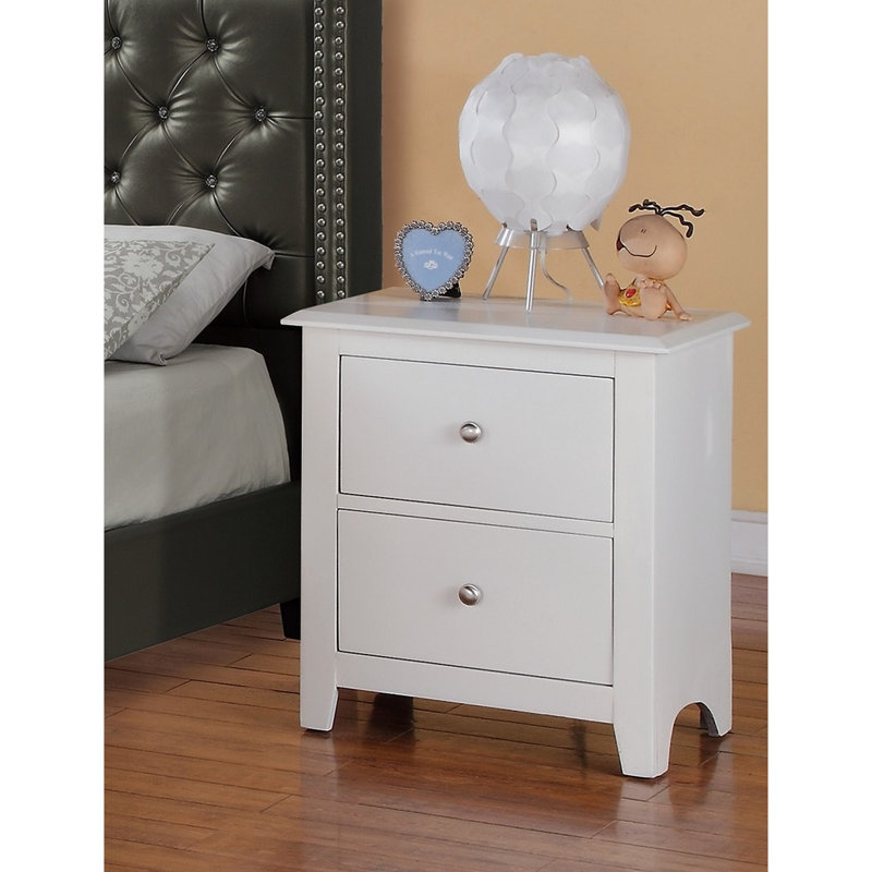 Table de chevet de couleur blanche avec 2 tiroirs pour la chambre à coucher, table de chevet en bois massif blanche, design séduisant moderne