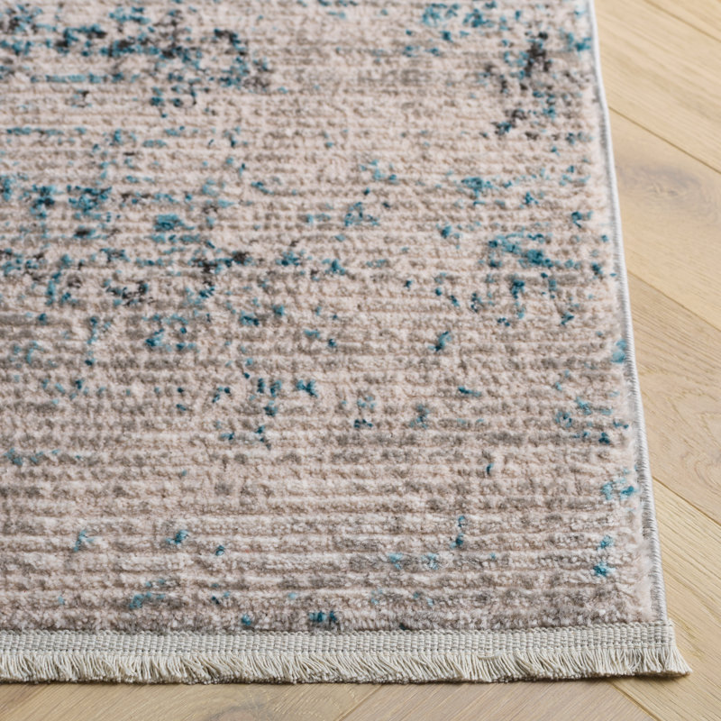 Tapis abstrait bleu / gris / crème, Rectangle 9 pi x 12 pi