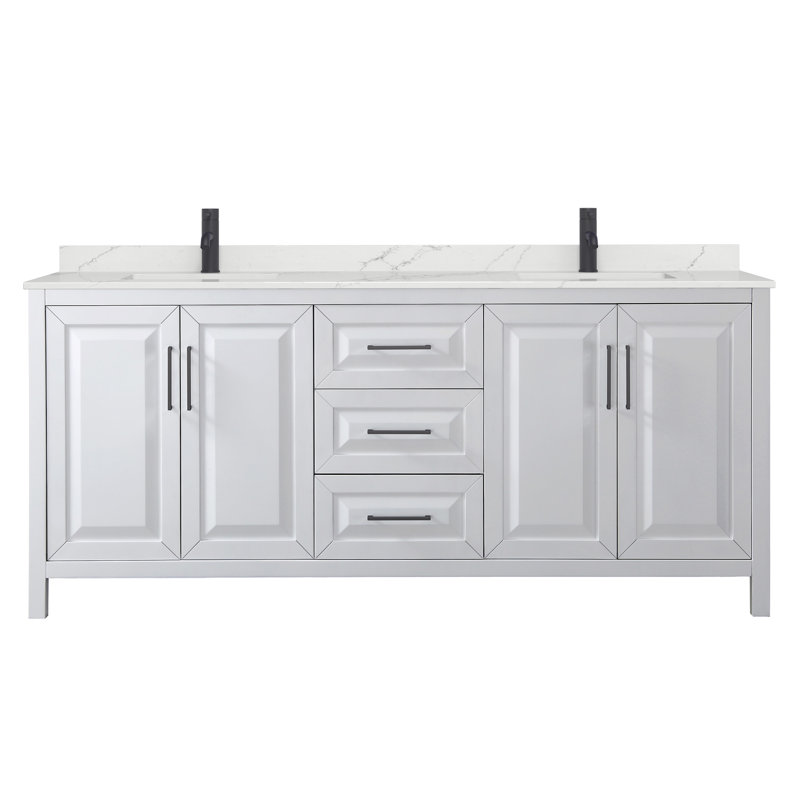 Daria 80'' W Vanity, White, Matte Black, White Quartz