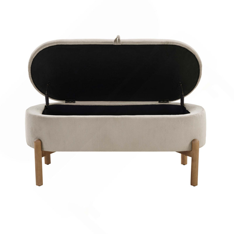Banc de rangement en velours côtelé à dessus relevable avec pieds en bois massif, Taupe