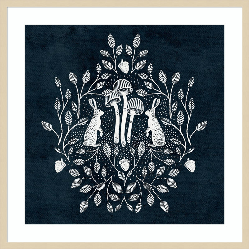 «Rabbits and Mushroom V» par Katie Oshea, reproduction d'art encadrée sur bois, H 33 po x l 33 po