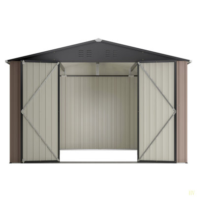 10' X 10' Metal Storage Shed For Ourdoor, Steel Yard Shed  With Design Of Lockable Doors, Utility And Tool Storage For Garden, Backyard, Patio, Outside Use