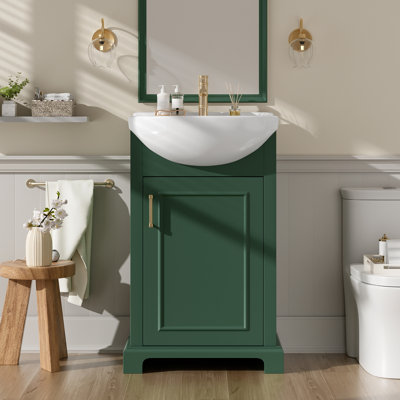 Meuble-lavabo de 20 po avec lavabo en céramique, ensemble de meuble-lavabo simple autoportant avec porte à fermeture douce, lavabo en céramique bombé, style français