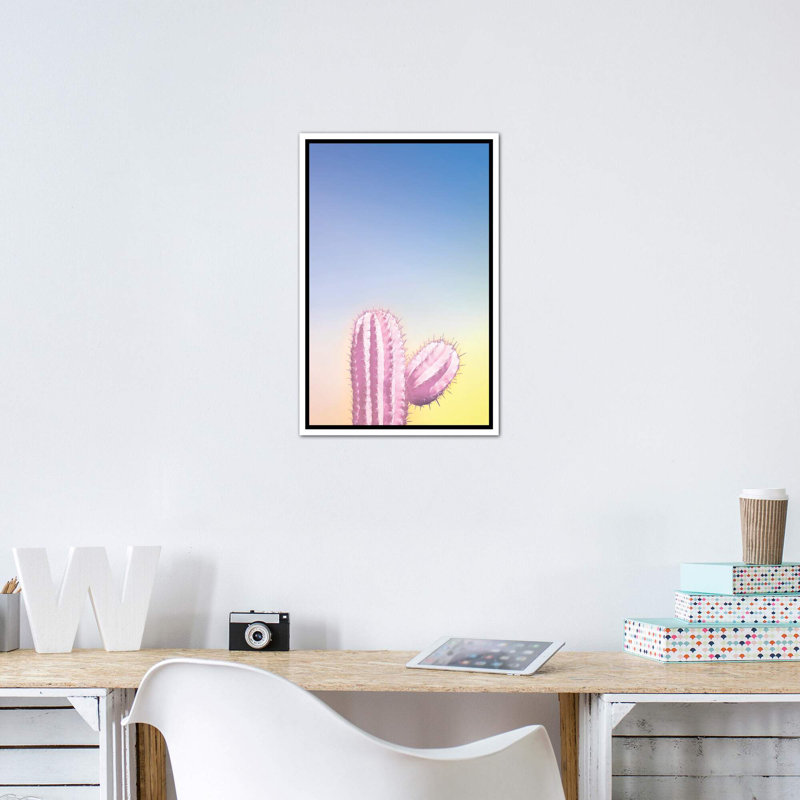 Art my cactus, H 26 po x l 18 po x P 1,5 po, Toile blanche encadrée