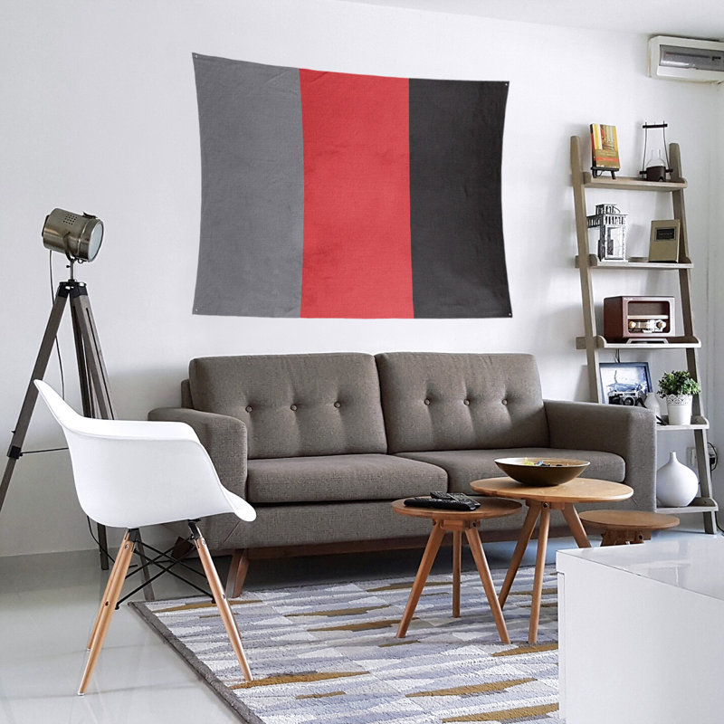 Tapisserie en polyester Carolina, H 27,5 po x l 37,5 po, Gris mat / rouge / noir