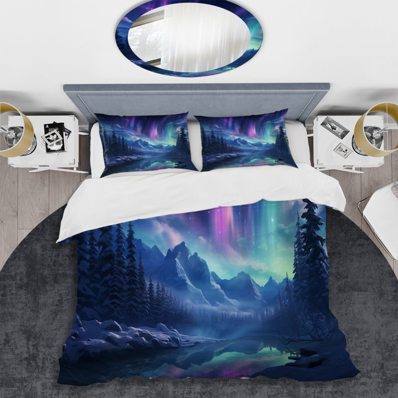 Ensemble de housse de couette en microfibre / polyester Northern Lights I, Housse de couette simple + 1 taie décorative stan