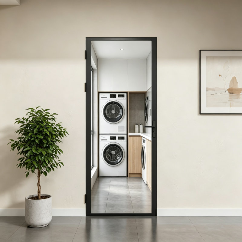 Porte intérieure vitrée Full-Lite 30" × 80", cadre en aluminium noir mat, porte à charnières pour garde-manger, 30"×80"