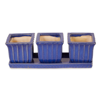 PETITE POT DE FLEURS CARRÉ BLEU CARRÉ DE 3