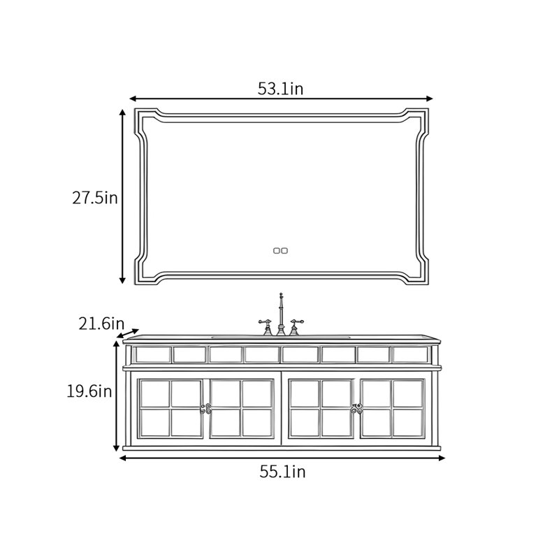 Armoire de salle de bain rétro française, H 19,6 po x l 55,1 po x P 21,6 po