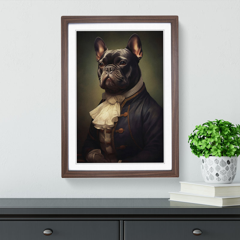 French Bulldog Romanticism - Framed Print, 64cm H x 46cm W x 2cm D, Walnut