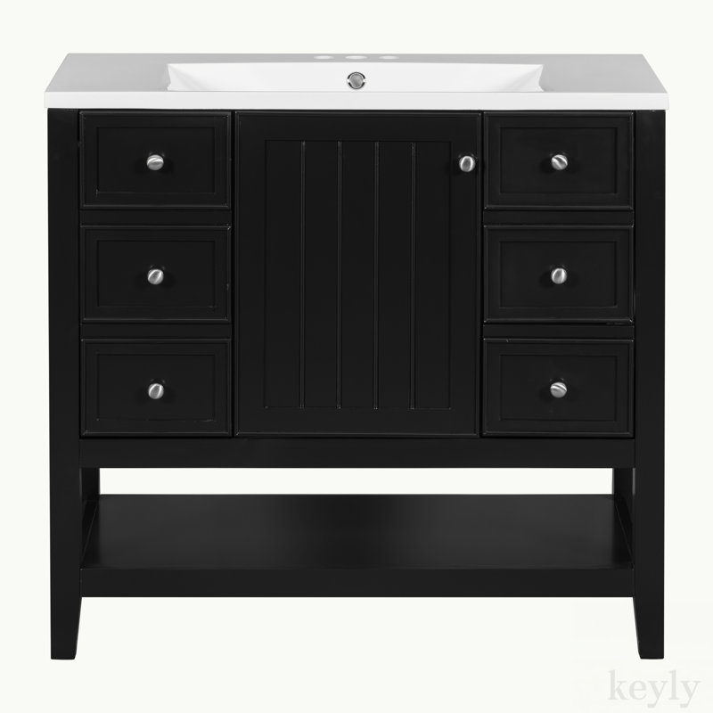 Marche 36'' Single Bathroom Vanity with Ceramic Top, Black