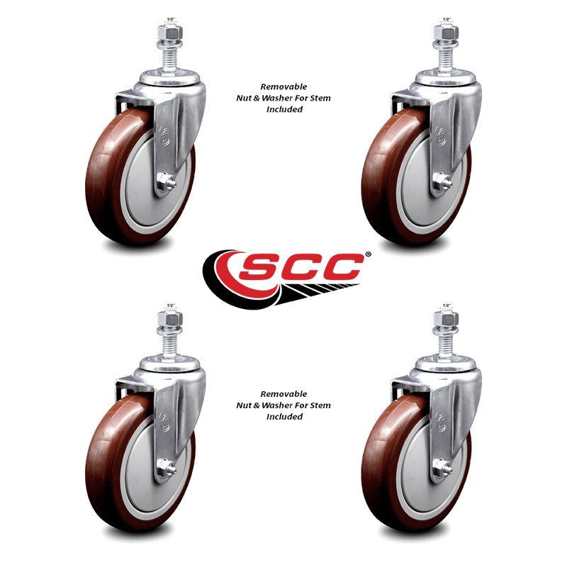 Polyurethane ½ Inch Threaded Stem Caster Set 2 Brakes SCC