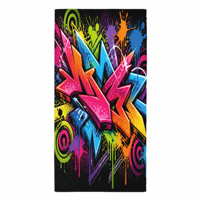1 serviette de plage graffiti vibrante 1 pièce, conception audacieuse de Street Art avec éclaboussures néon et gouttes, microfibre à séchage rapide pour, natation, voyage, unisexe