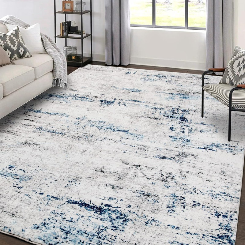 Tapis de salon: Grand tapis intérieur moelleux moderne abstrait moelleux 5 x 7 avec envers en caoutchouc antidérapant