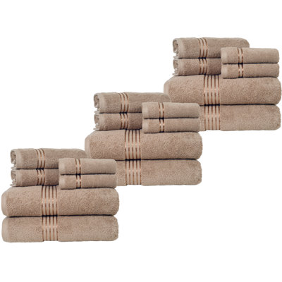 Lavish Home 18PC Towel Set - Cotton Bathroom Accessories with 6 Bath Towels, 6 Hand Towels, and 6 Washcloths - Machine Washable Towels