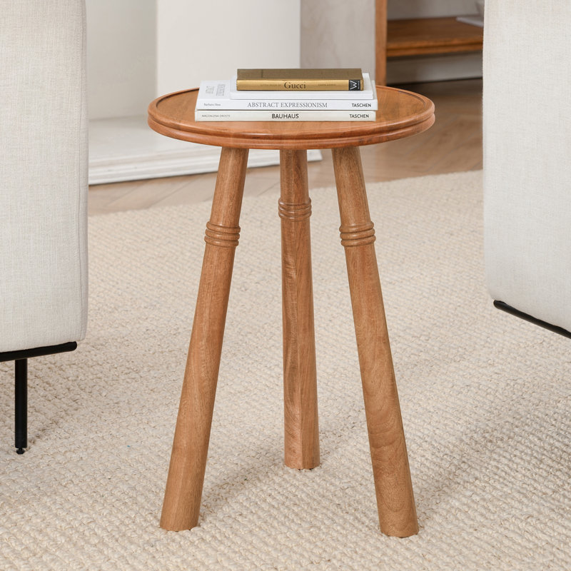 Rolf Solid Wood End Table with Round Tray Top