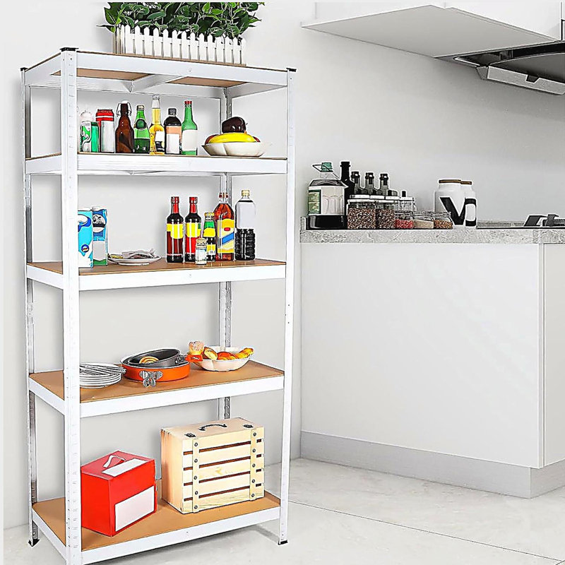 Étagère à 5 niveaux en métal stratifié blanc Support de rangement de garage réglable, Blanc, H 59 po x l 29,5 po x P 12 po