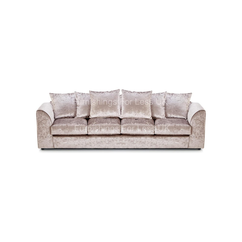 100% Crushed Velvet 4 Seater Sofa Upholstered Living Room Set, Beige