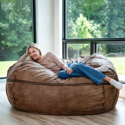 Big Joe Fuf Giant Foam Bean Bag Chair, Oversized Couch with Removable Cover for Kids, Teens, Adults, Coffee Soft Vegan Leather