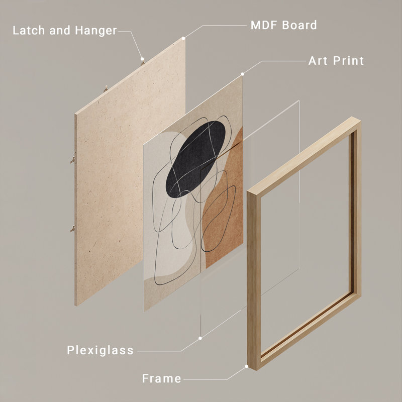 Brun clair, formes abstraites neutres, art encadré, affiches, salle de bain, petit art mural, Naturel, H 14 po x l 11 po