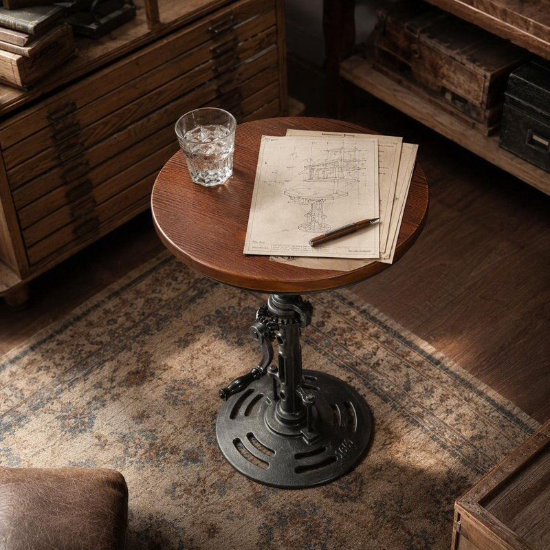 Julyana Solid Wood Top End Table, Brown/Silver