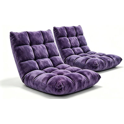 Ensemble de 2 chaises de plancher pliantes, 14 positions réglables, canapé de plancher rembourré gris pour jouer et se détendre