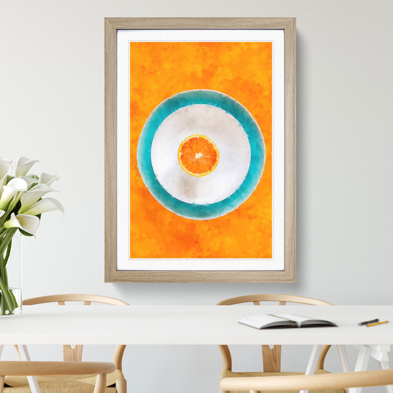 Orange Circles - Framed Print, 48cm H x 36cm W x 2cm D, Oak Framed