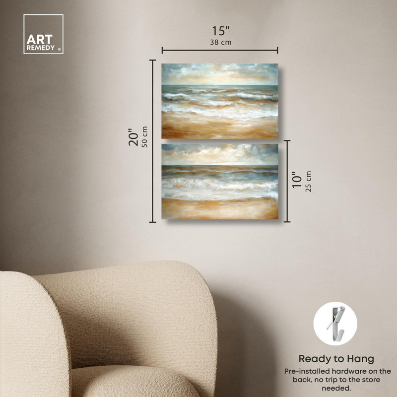 Tranquil Sea Set Canvas Set of 2 Calming Wall Art by , H 10 po x l 15 po, Toile tendue