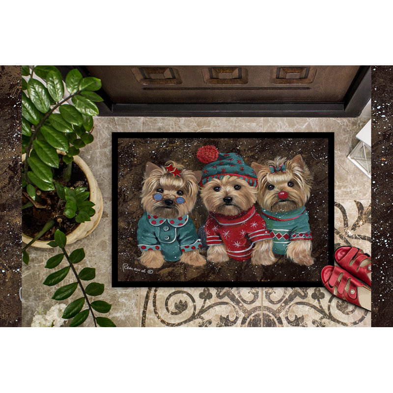 Tapis d'entrée antidérapant Guerriero, Yorkshire Terrier Yorkshire lutins de Noël, L 18 po x L 27 po
