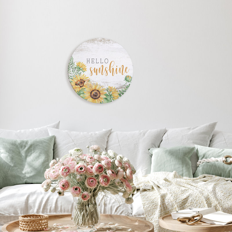 Hello Sunshine Sunflowers Whitewash Circle