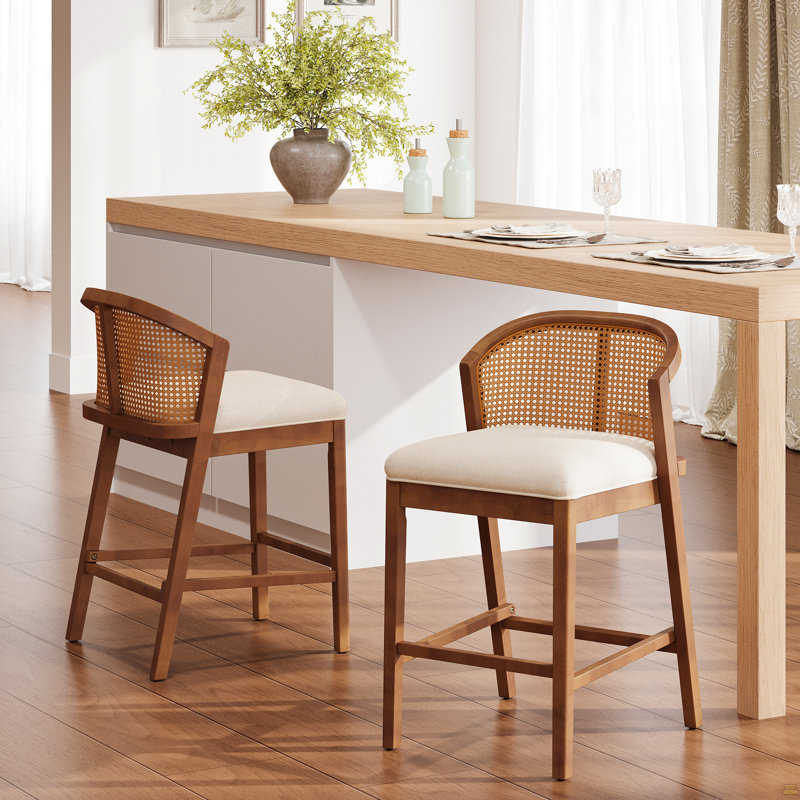 Tabouret de comptoir d'intérieur en bois, ensemble de 2, Naturel