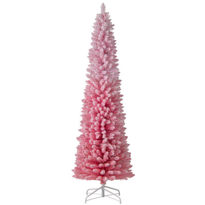 Arbre de Noël artificiel rose enneigé 7 pi avec 180 lumières et 527 branches