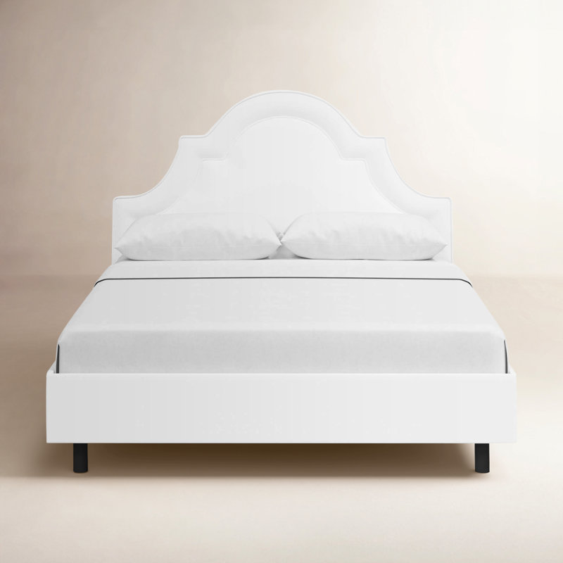 Knipe Upholstered Unfinished Scalloped Bed, Queen, White Performance Twill