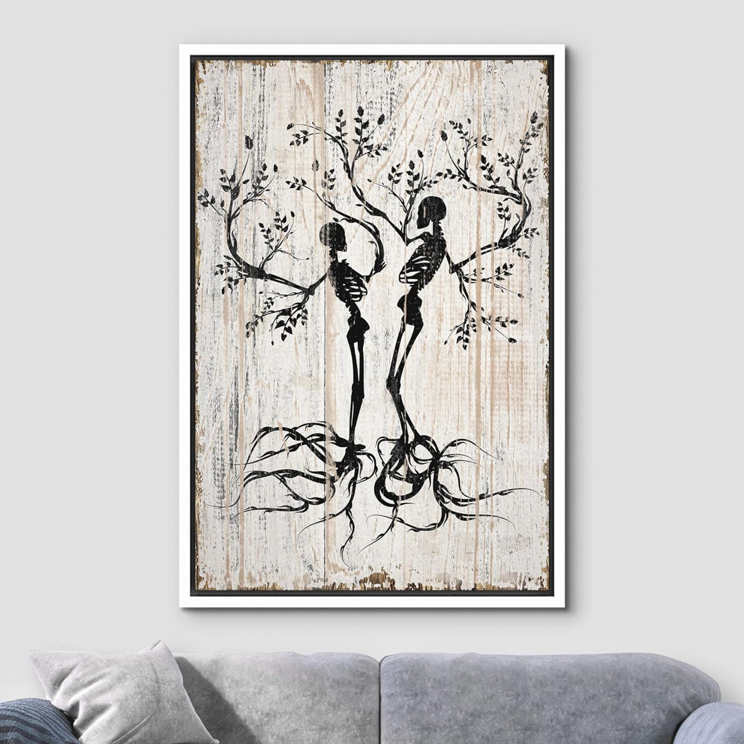 Moody Gothic " Spooky Skeleton Tree Silhouettes On Wood Effect Panels Moddy Gothic Rustic " IDEA4WALL 