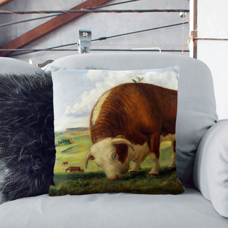 Ajax Bull Cow Scatter Cushion, Stone, 40cm H x 40cm W x 15cm D