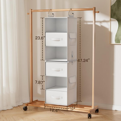 6-Shelf Hanging Closet Organizer, Closet Hanging Shelves With 2 Separable 3-Tier Shelves White