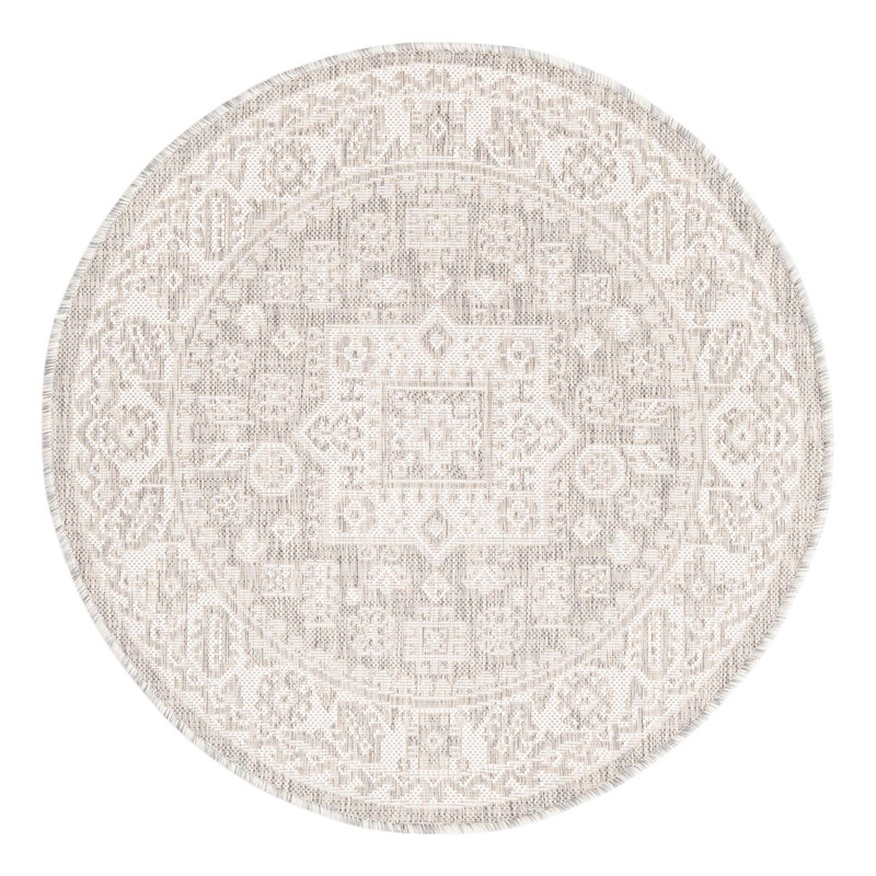 Tapis intérieur / extérieur beige Danera, Rond 3 pi 3 po