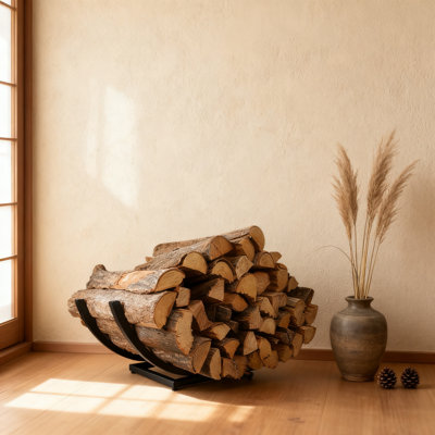 Curved Firewood Rack 30 Inch Heavy Duty Log Holder For Indoor And Outdoor Use With Weather-Resistant Steel Construction