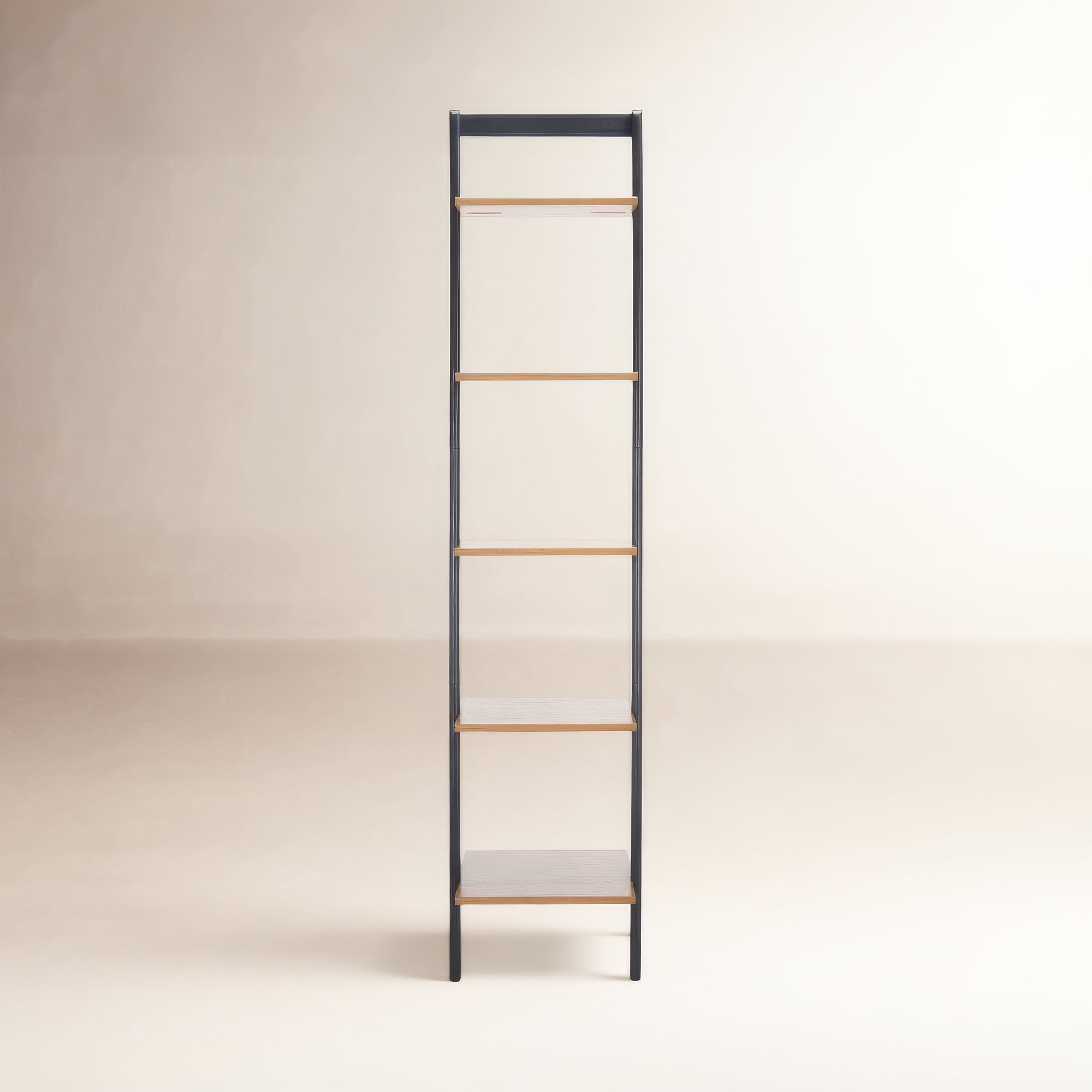 Joe Ladder Bookcase, Natural/ Charcoal, 76" H x 17" W x 14" D