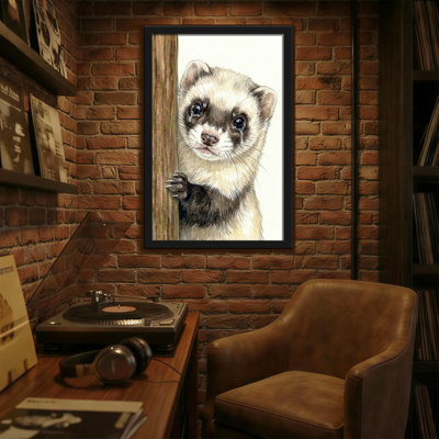 Animals Crying Ferret Peeking From Wood Panel