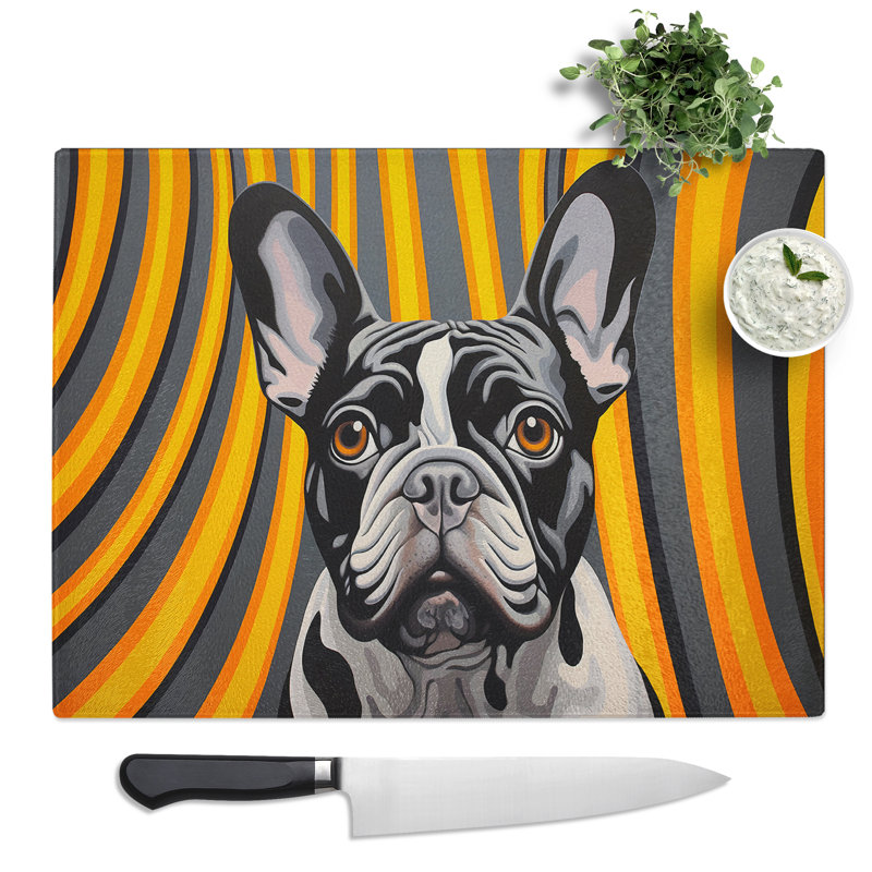 French Bulldog Op Art No.2  Glass Chopping Board