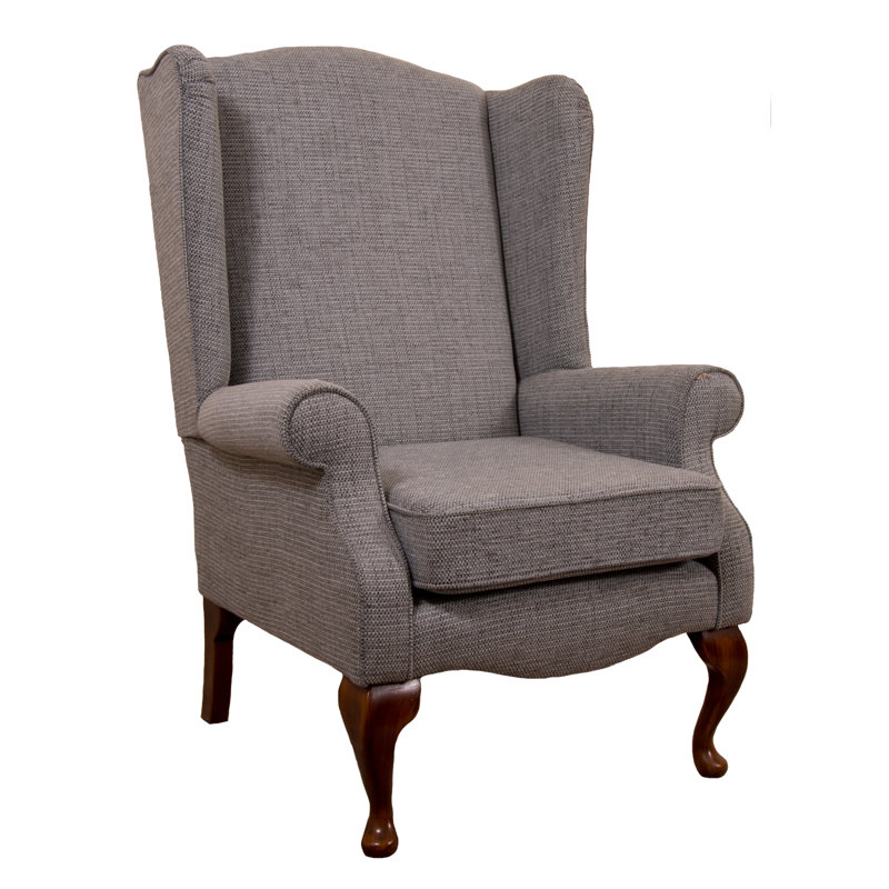 Rochelle Upholstered Wingback Chair, Mahogany, Morello Saffron Pattern